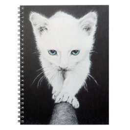 Cute white kitten Animal teckning art Cat lovers Anteckningsbok Med Spiral