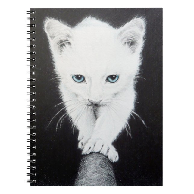 Cute white kitten Animal teckning art Cat lovers Anteckningsbok Med Spiral (Framsidan)