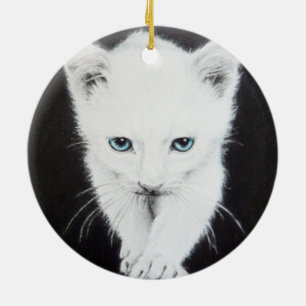 Cute white kitten Animal teckning art Cat lovers Julgransprydnad Keramik