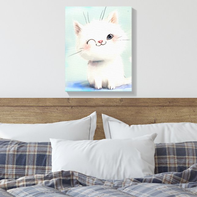 Cute White Kitten Canvastryck (Insitu (sovrum))