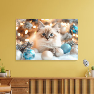 Cute White Kitten firar jul Canvastryck