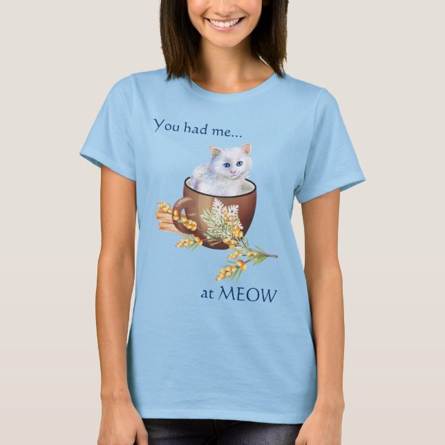 Cute White Kitten i Kopp hade mig i Meow T Shirt (Framsida)