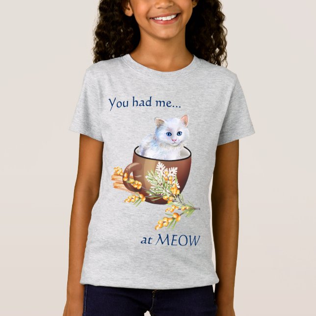 Cute White Kitten i Kopp hade mig på Meow T-Shirt (Framsida)