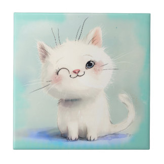 Cute White Kitten Kakelplatta