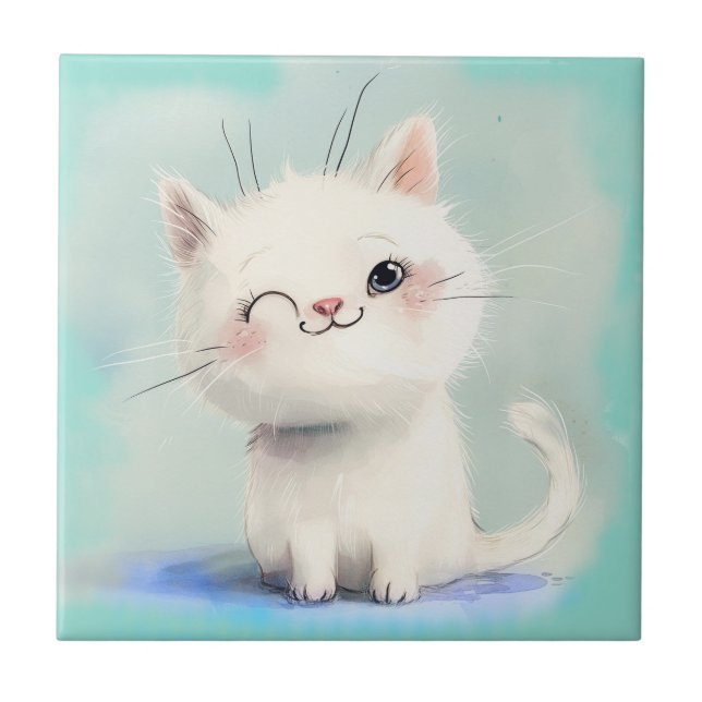 Cute White Kitten Kakelplatta (Framsidan)