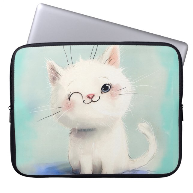 Cute White Kitten Laptop Fodral (Framsidan)