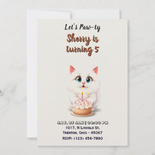 Cute White Kitten med Birthday Cake Personlig Inbjudningar
