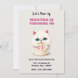 Cute White Kitten med Birthday Cake Personlig Inbjudningar