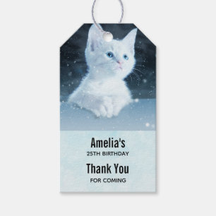 Cute White Kitten med Blue Ögon Event Tack Presentetikett