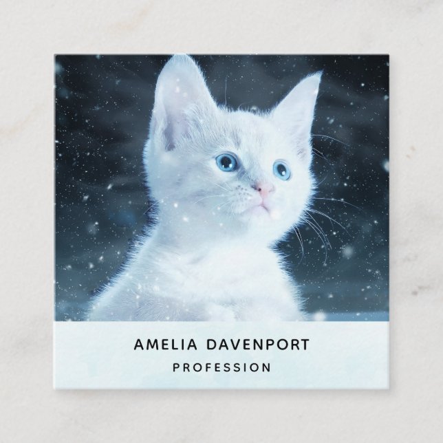 Cute White Kitten med Söt Blue Ögon Fyrkantigt Visitkort (Framsida)