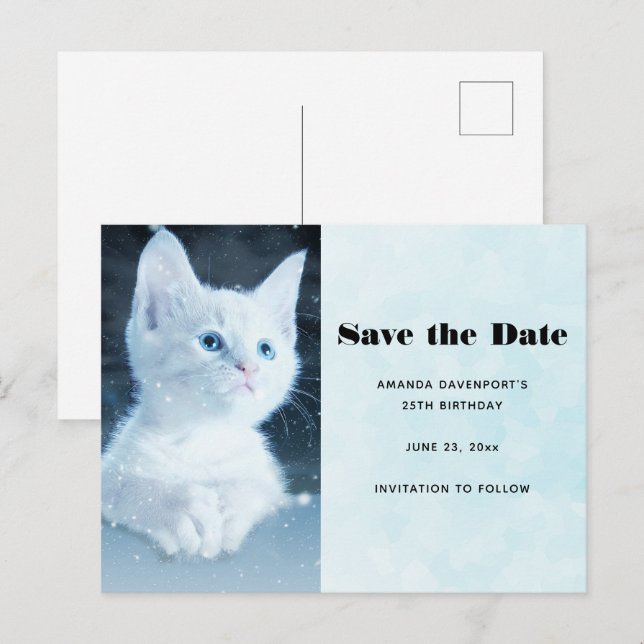 Cute White Kitten med Söt Blue Ögon Inbjudan Vykort (Fram/baksida)