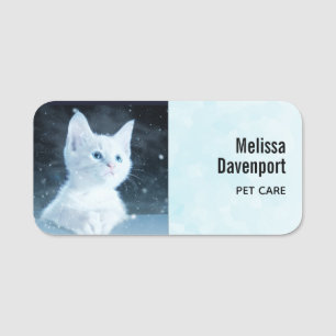 Cute White Kitten med Söt Blue Ögon Namnbricka