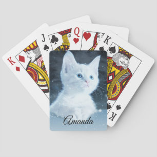 Cute White Kitten med Söt Blue Ögon på Casinokort