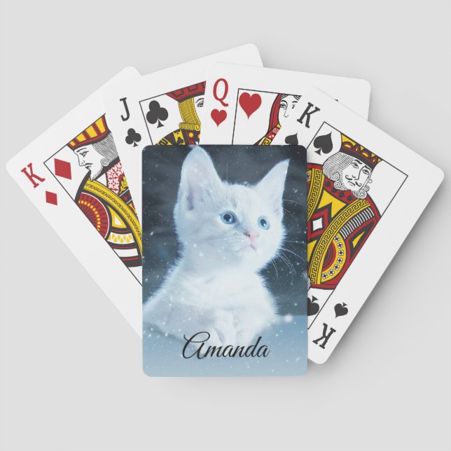Cute White Kitten med Söt Blue Ögon på Casinokort (Baksidan)
