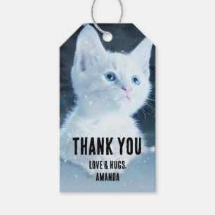 Cute White Kitten med Söt Blue Ögon Presentetikett