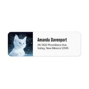 Cute White Kitten med Söt Blue Ögon Returadress Etikett