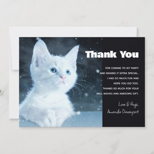 Cute White Kitten med Söt Blue Ögon Tack Kort (Framsida)