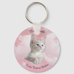 Cute White Kitten Rosa Himlar, Black Namn, Extra T Nyckelring