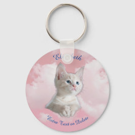 Cute White Kitten Rosa Himlar, Blue Namn & Extra T Nyckelring