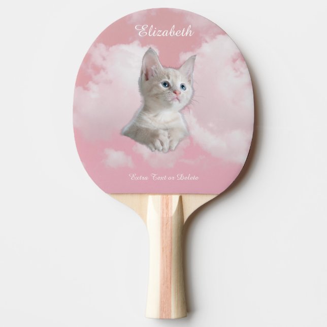 Cute White Kitten Rosa Himlar Clouds Namn, Extra T Pingisracket (Framsidan)