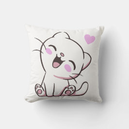 Cute White Kitten Throw Pillow Kudde