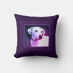 Cute White Labrador Mix Hund Lila Valentine Day Kudde