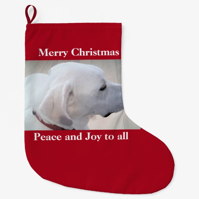 Cute White Labrador Mix Hund Profile Red jul Stor Julstrumpa (Framsidan)