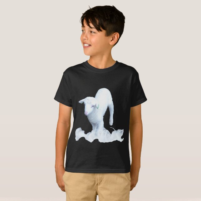 Cute White Lamb Kids Hanes T-Shirt (Hel framsida)