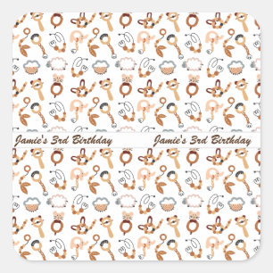 Cute White Leksak Boho Mönster Illustration Birthd Fyrkantigt Klistermärke