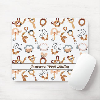 Cute White Leksak Boho Mönster Illustration Namn Musmatta