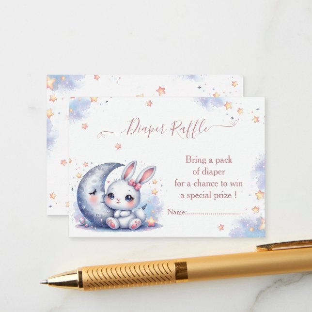 Cute white lille bunny sitta på måne tilläggskort (Fram/Back In Situ)