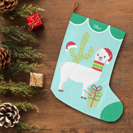 Cute White Llama Santa Hat Stor Julstrumpa