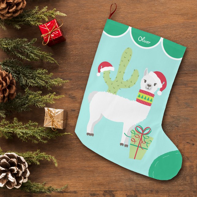 Cute White Llama Santa Hat Stor Julstrumpa (Skapare uppladdad)
