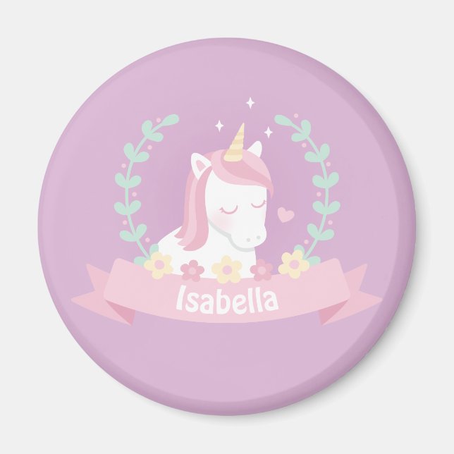 Cute White Magic Unicorn Flowers Girls Magnets Magnet (Framsidan)