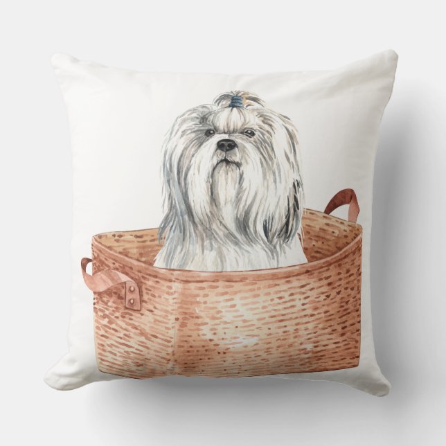 CUTE WHITE MALTESE HUND I BROWN BASKET KUDDE (Framsida)