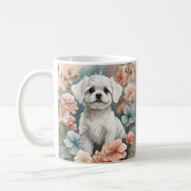 Cute White Maltese Puppy Kaffemugg (Vänster)
