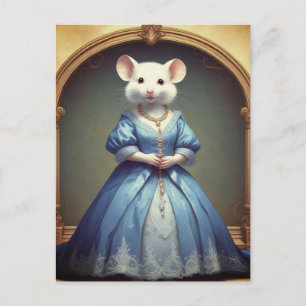 Cute White Mouse med blå bläck Vykort