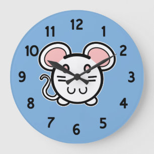 Cute White Mousie Stor Klocka
