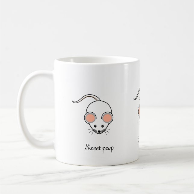 Cute white mus & calligraphy kaffemugg (Vänster)