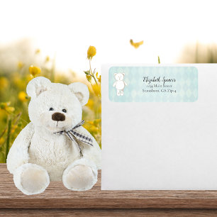 Cute White Nalle Returadress Aqua Blue Etikett