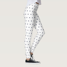 Cute White Navy Blue Polka dots Mönster Leggings