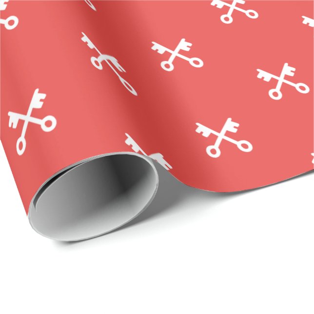 Cute white Nycklar på röd bakgrund Presentpapper (Rullad Hörn)