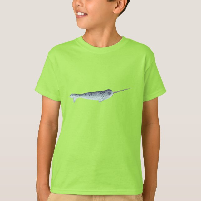 Cute White och Grått Narwhy med färgad tok T Shirt (Framsida)