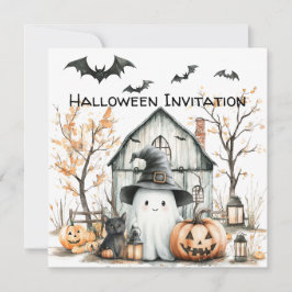 Cute White och Orange Ghost med höststapel Inbjudningar