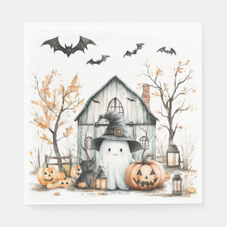 Cute White och Orange Ghost med höststapel Pappersservett