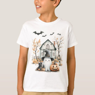 Cute White och Orange Ghost med höststapel T Shirt