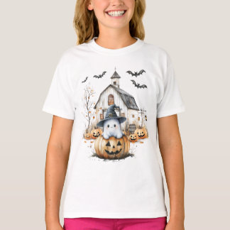 Cute White och Orange Ghost med höststapel T Shirt