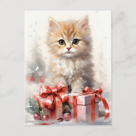 Cute White och Orange Kitten Jul Helg Vykort