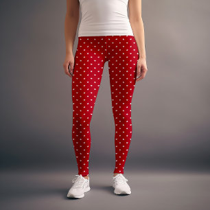 Cute White och Red Hearts Mönster Leggings