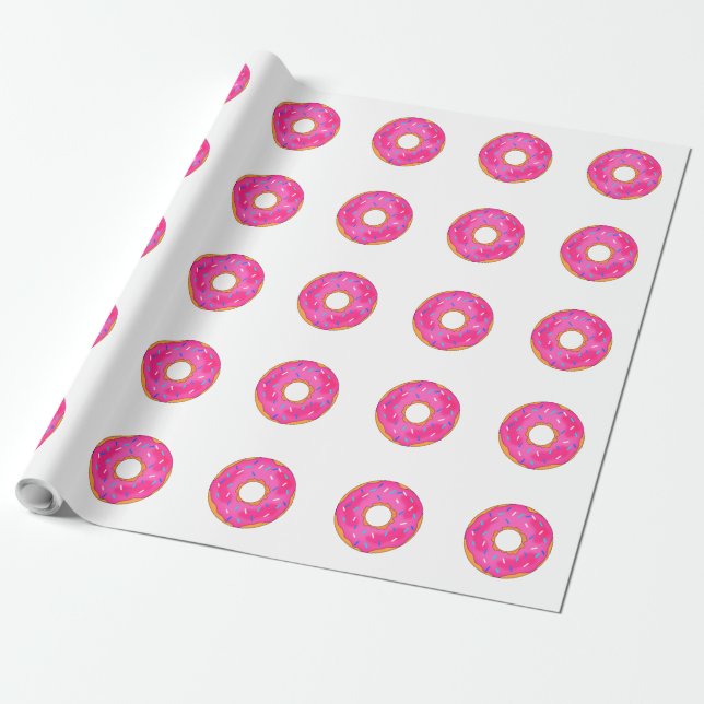 Cute White och Rosa Donut Mönster Presentpapper (Utrullad)